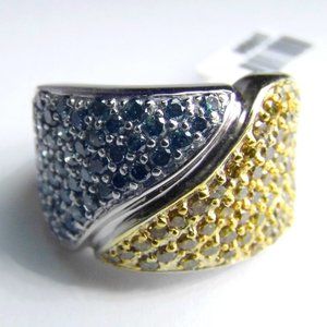2.00ct Diamond Blue & Yellow 14K White Wide Gold Ring 10.27 gr